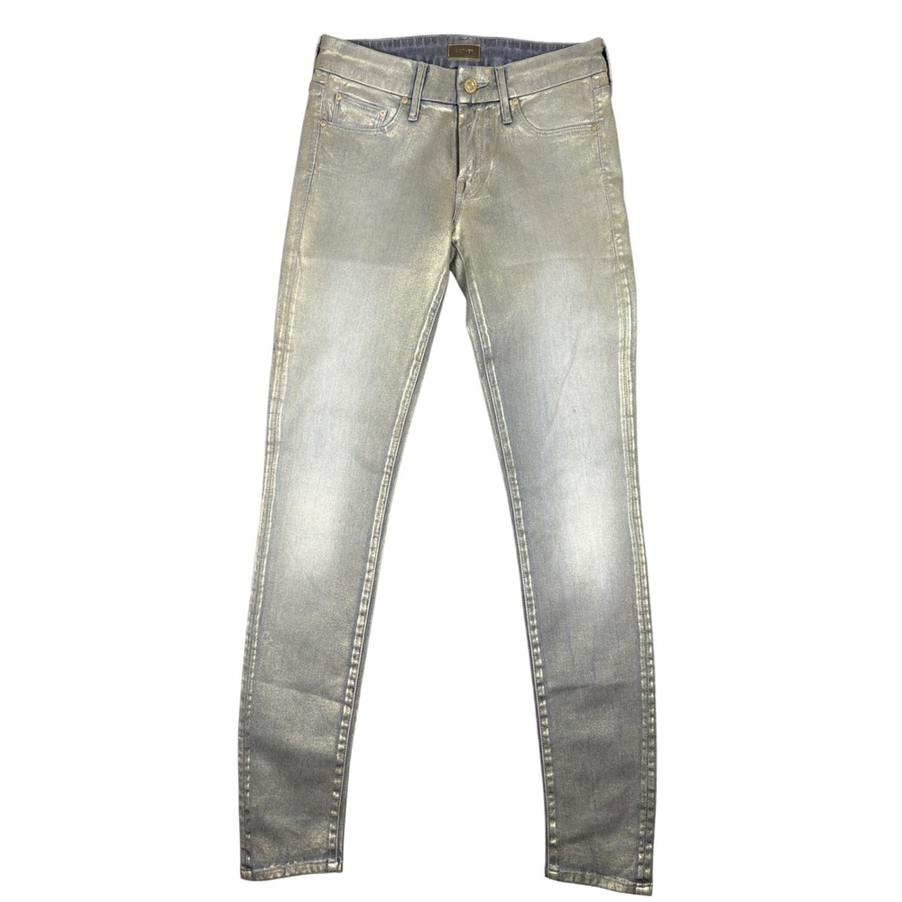 Mother Jeans Women 27 Skinny Silver Gold Metallic Coated Mid Rise Denim